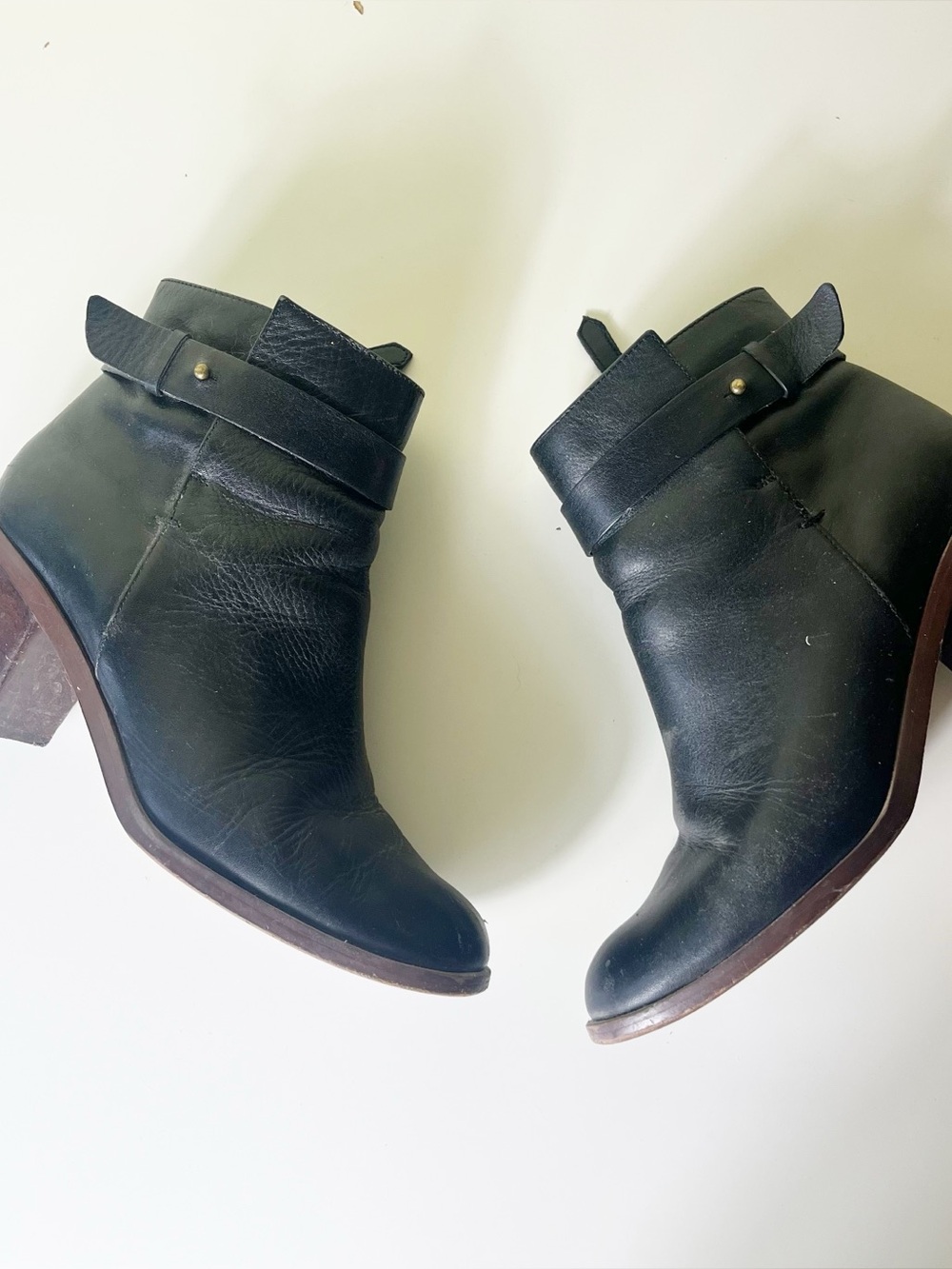 Halogen Leather Ankle Boots Black Chunky Heel size 6
